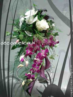 bouquet de mariée orchidée blanche et fuchsia et touche de noir.